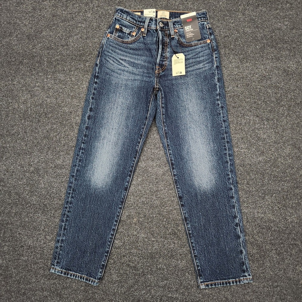 Levis Premium 501 Cropped Womens 24x26 Blue Vintage Wash Denim Jeans